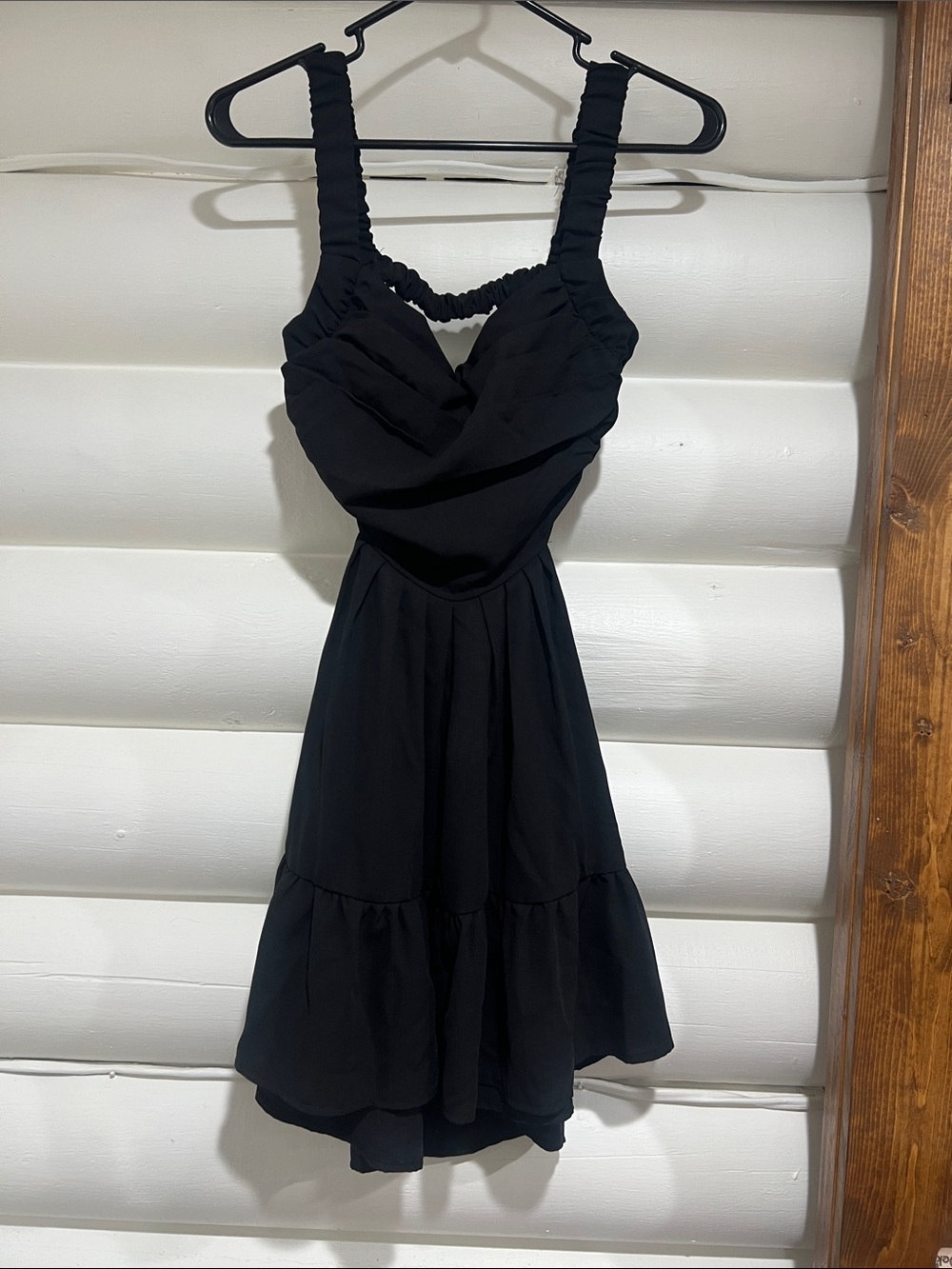 SHEIN Black Ruched Bodice Tiered Mini Dress